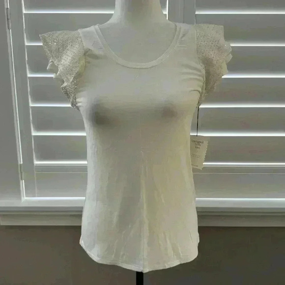 Stella & Dot Ruffle  Sleeve T-Shirt - Picture 1 of 4